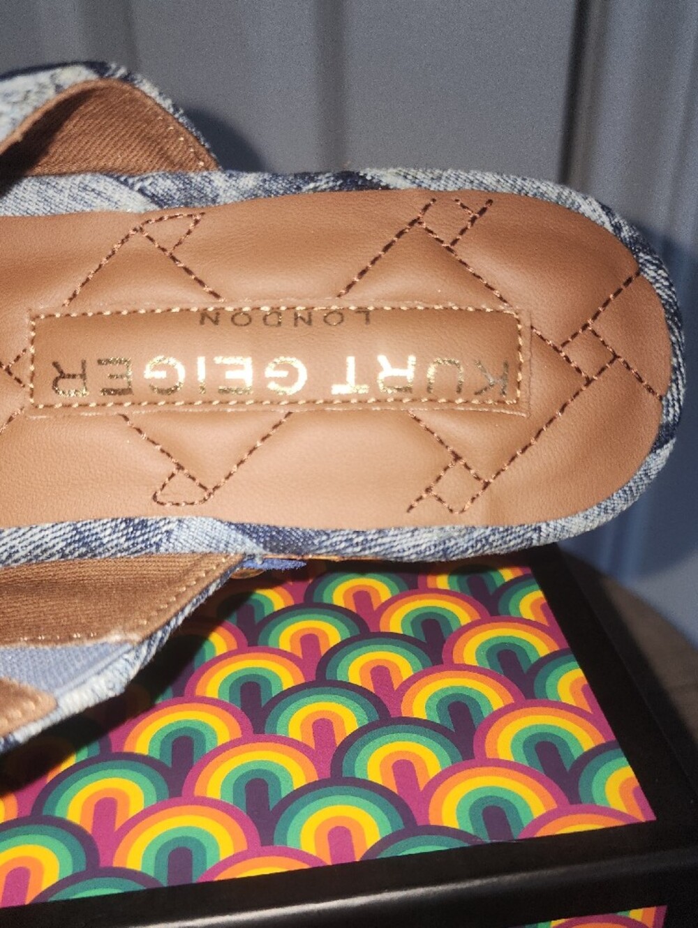 Kurt Geiger Denim-Patterned Clog with Gold Buckle - Picture 8 of 9